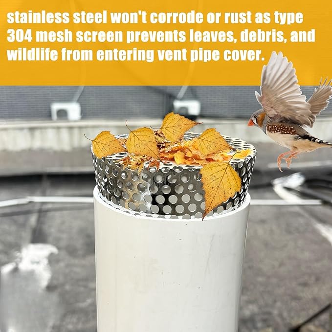 PVC Vent Termination Cap, 3.51" Furnace & Roof Vent Cover Stainless Steel, Conical PVC Fittings, for 2.98" to 3.51" Inner Diameter Vent Pipe, Air Intake, Air Exhaust and Water Drains Pipe