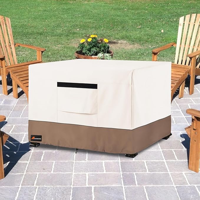 Fire Pit Cover Square, Outdoor Heavy Duty Durable 600D Tear-Resistant 100% Waterproof 28-30 Inch Fire Pit Cover, Patio Weatherproof Square Fire Table Protector, Beige 30" L x 30" W x 25" H