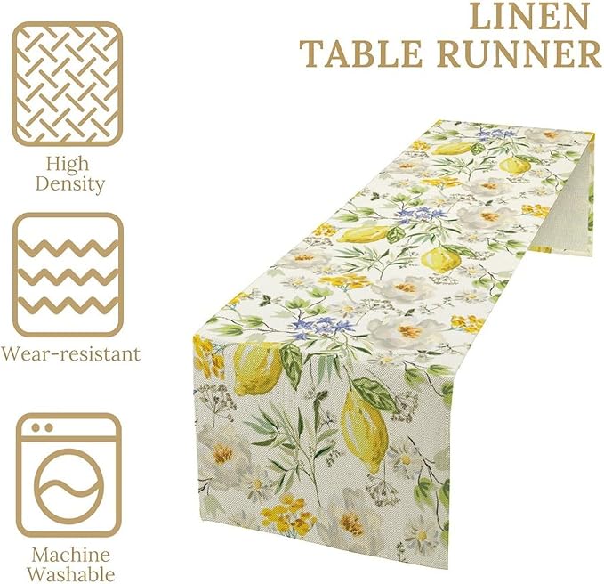 Vintage Lemon Blossom Table Runner Seasonal Spring Summer Floral Farmhouse Dining Table Decoration for Home Holiday Party Dresser Kitchen Cabin Restaurant Wedding Decor 13×90in