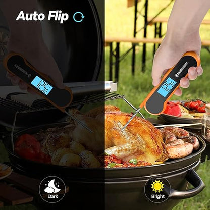 0.5 Sec Instant Read Meat Thermometer Digital with ±0.5℉ Precision, Food Thermometer for Cooking Kitchen Gadgets, Oven Grill Candy BBQ Essentials Accessories, Gifts for Him Dad Men Birthday, Orange