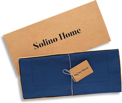 Solino Home Cotton Linen Table Runner 36 Inches - Lapis Blue Hemstitch Table Runner 14 x 36 Inch Ideal for Dresser and Coffee Tables - Winter