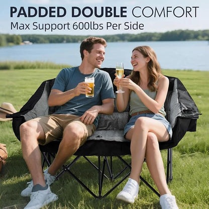 Double Camping Chair Loveseat -2 Person Oversized Padded Outdoor Camp Couch | - Image 2