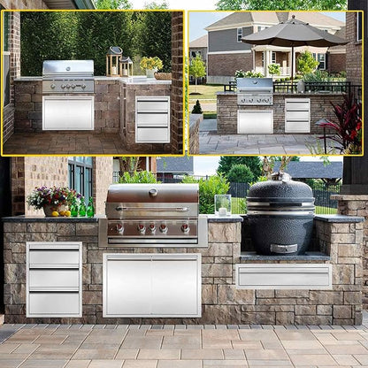 30" W Outdoor Kitchen Drawer Stainless Steel BBQ Single Drawer w/Divider Flush Mount for Outdoor Kitchen Island(Overall Size:30" W x 6-1/2"H x 23" D inch)