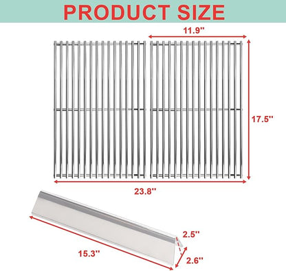 SUS 304 Grill Grates & 15.3" Flavorizer Bars for Weber Spirit I / II 300 Series, for Weber Spirit S-310,E-310,S-320,E-320,SP-330,SP-320,S-330,SP-310 Grills with Front Control Knobs,for Weber 7638 7636