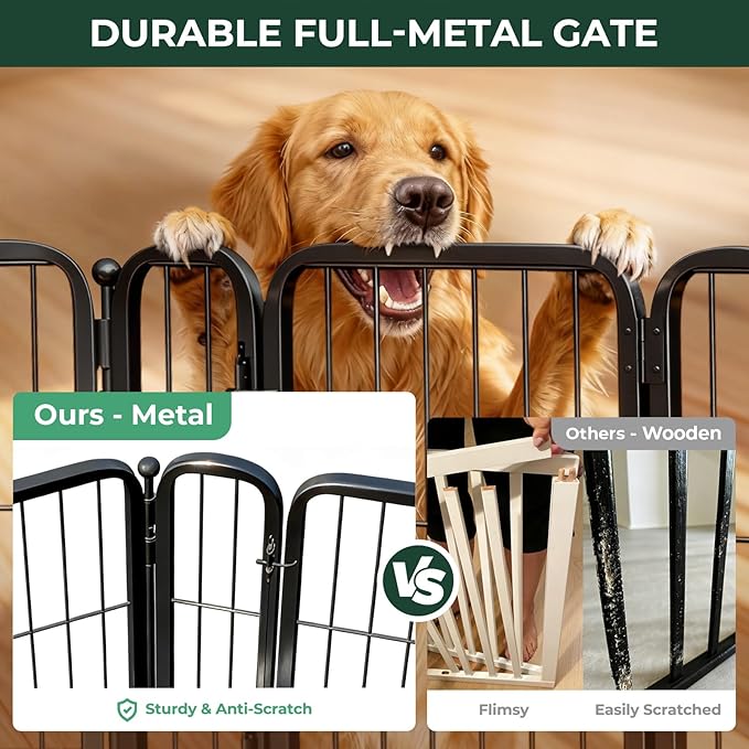 FXW Dog Gate Extra Wide Designed for Indoor Use, Adjustable Width Up to 165-inch Wide (40" H 6 Wire Panels for Medium and Large Dogs), Black