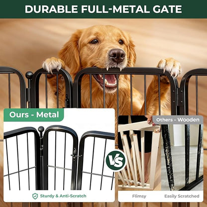 FXW Dog Gate Extra Wide Designed for Indoor Use, Adjustable Width Up to 111-inch Wide (40" H 4 Wire Panels for Medium and Large Dogs), Black