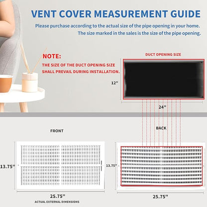 24x12 Vent Register [Duct Opening], Vent Covers for Home Ceiling, Two-Way Ventilation Register, Adjustable Solid Steel Wall Register Vent Cover (24"W x12"H [Duct Opening])