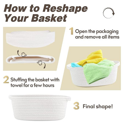 Pro Goleem Small Woven Burr Basket with Gift Bags and Ribbons Durable Baskets for Gifts Empty Small Rope Basket for Storage 12"X 8" X 5" Baby Toy Baskets with Handles, White