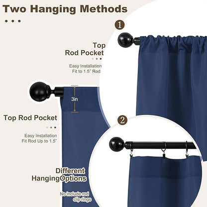 HolidayIdeas Waterproof Patio Outdoor Curtains with Rod Pocket 6 Panels- UV & Privacy Protect Weatherproof Gazebo Outdoor Drapes for Porch, Balcony, Apartment, Sliding Glass Door, Navy, 54x84 Inch