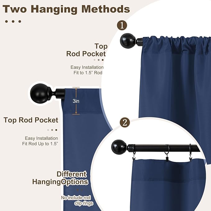HolidayIdeas Waterproof Patio Outdoor Curtains with Rod Pocket 6 Pcs- UV & Privacy Protect Weatherproof Gazebo Outdoor Drapes for Porch, Balcony, Apartment, Sliding Glass Door, Navy, 54x95 Inch