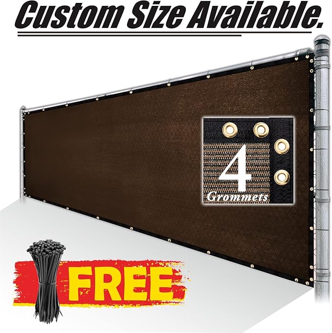 Royal Shade Custom Size 4' x 6' Brown Fence Privacy Screen Windscreen Cover Netting Mesh Fabric Cloth - Cable Zip Ties Included (We Make Custom Size)
