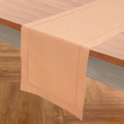 Solino Home Table Runner 120 Inches Long - Cotton Linen Hemstitch Peach Bloom Table Runner 14 x 120 Inch for Valentines, Spring, Easter