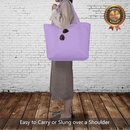 TOPDesign 1-Pack Canvas Tote Bag with an External Pocket, Reusable Grocery Shopping Bag, Top Zipper Closure, Daily Essentials (Lavender)