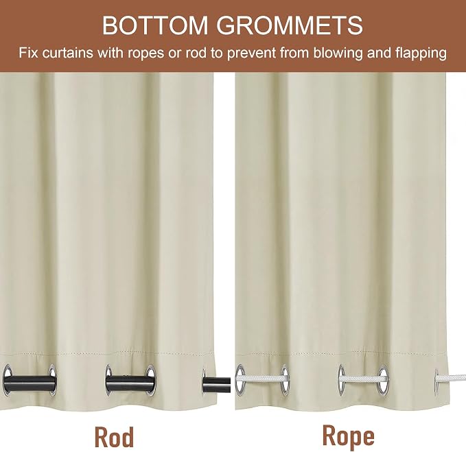 RYB HOME Extra Wide Outdoor Curtains 2 Panels or Patio Waterproof | Blackout - Image 3