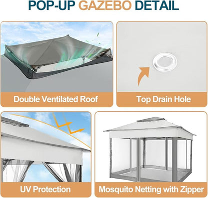 COBIZI 11x11 Pop Up Gazebo Canopy Tent Easy Up Outdoor Gazebo Waterproof - Image 6