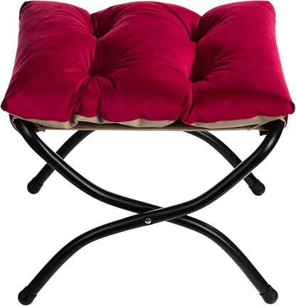HollyHOME 15"(H) Folding Footrest Stool, Upholstered Small Foldable Ottoman, Accent Padded Sofa Foot Stool for Lazy Chair, Metal Frame Portable Foot Rest Ottoman for Living Room, Bedroom, Burgundy