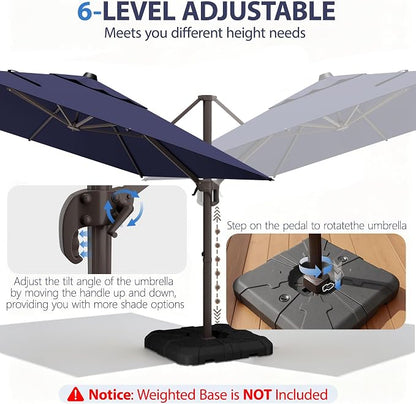 9' X 12' Cantilever Patio Umbrella Rectangle Outdoor Umbrella, 6-Level Tilt & - Image 6