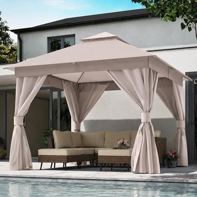 10'x10' Outdoor Gazebo, Metal Frame Heavy Duty Patio Canopy Tent Shelter by LAUSAINTHOME