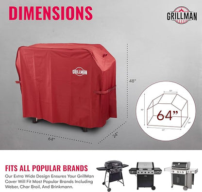 Grill Cover by Grillman, Red, 64 Inch, BBQ Outdoor Grill Covers, Charcoal & Gas Grills, Waterproof, Rip-Proof, Weather-Resistant, Anti-UV, Barbecue Cover for Weber, Genesis, Charbroil, Nexgrill, etc
