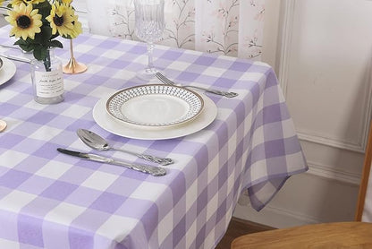Cupuamon 2 Pack Waterproof Polyester Fabic Square Checkered Tablecloth，54x54 Outdoor Table Cloth，Oil Stain Prevention Table Cloth for Pinics and Parties（Lavender and White）