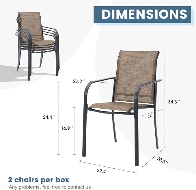 DIFY Patio Chairs Set of 6, Stackable Textilene Outdoor Dining Chairs - Image 3