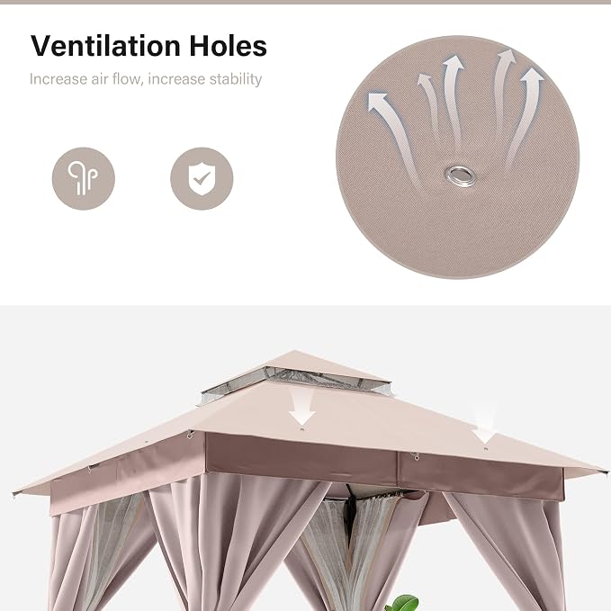 8'x8' Outdoor Gazebo, Heavy Duty Metal Frame Patio Canopy - Image 7