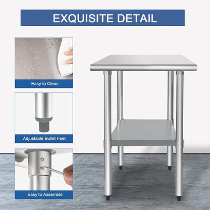 HARDURA Stainless Steel Table 24X24 Inches with Undershelf and Galvanized Legs NSF Heavy Duty Commercial Prep Work Table for Restaurant Kitchen Home and Hotel
