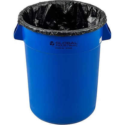 Global Industrial Commercial Round Trash Can, 32 Gallon Capacity, Plastic Garbage Can, Indoor and Outdoor Utility Trash Can, Blue, 21-3/4"W x 27-1/2"H, No Lid