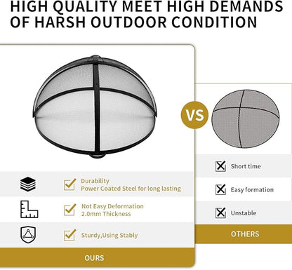 Outdoor Fire Pit Spark Screen Cover Accessory, 36In Patio Round Easy-Opening Fire Mesh Screen Guard, Heavy Duty Steel Firepit Ember Lid with Hinge