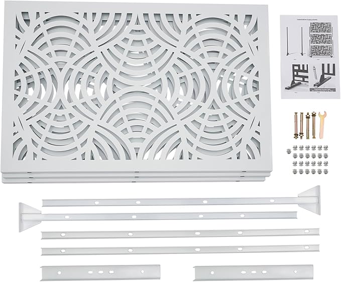 75" H×35" W Decorative Outdoor Privacy Screen with Stand, Outdoor Decor Privacy Fence Screen Metal Fence Panels, Free Standing Metal Divider for Patio Lawn Deck (White -Curved Pattern)