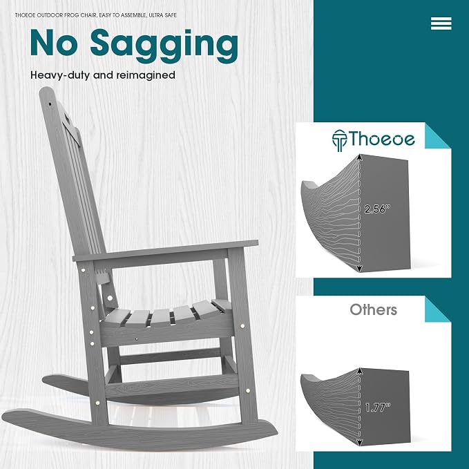 THOEOE Outdoor Rocking Chairs Set of 2, Oversized Patio Rocking Chair | HDPE - Image 6