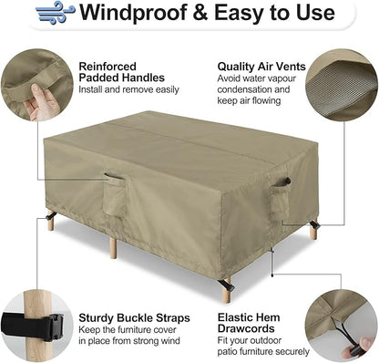 OutdoorLines Outdoor Waterproof Patio Table Furniture Set Covers - Rectangle Couch Sectional Cover Outside Weatherproof Patio Furniture Covering for Deck, Lawn and Backyard 130"L x 84"W x 28"H, Camel