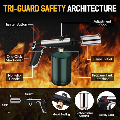 Siasky Propane Torch with One-Click Max Fire, Flame Thrower Gun Charcoal Lighter with a Safety Lock, Kitchen Blow Torch for Cooking, BBQ, Sous Vide, Grill (Tank Not Included)