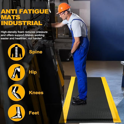 3 x 5 FT Industrial Anti Fatigue Mats, 15/16 Inch Thick Soft Sponge Ergonomic Mat, Nonslip Diamond Plate Work Mat, for Relieving Soreness in The Back and Legs