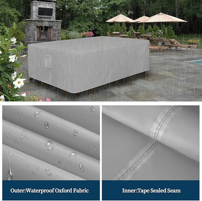 Easy-Going Square Patio Furniture Cover Waterproof Outdoor Dining Table and Chair Cover Anti-UV Outside Sectional Sofa Set Covers (126"L x 126"W x 32"H, Grey)