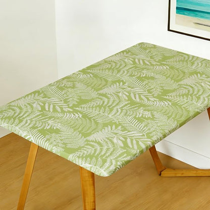 Rectangle Picnic Table Cloth, Elastic Waterproof Fitted Vinyl Tablecloths for 4 Foot Tables, Wipeable Flannel Backed Table Covers for Dining, Camping, Outdoor(Green Leaves,24"x48")