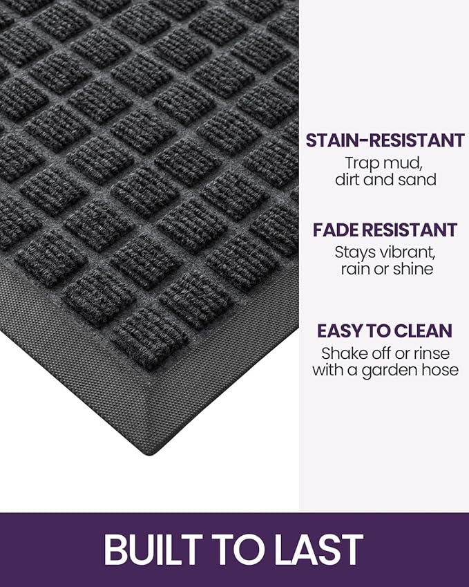 DEXI Front Door Mat Outside Entrance, 2x3 ft Rubber Entry Doormat Heavy Duty, Welcome Mats Non Slip for Inside House Floor Entryway Double Doors Exterior Patio, Checkered Black