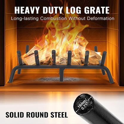 Fireplace Grate 20 inch - Fireplace Log Grates Heavy Duty Solid Round Steel | Fireplace Log Holder No Assembly | Burning Wood Log Rack for Indoor Chimney Hearth & Outdoor Camping