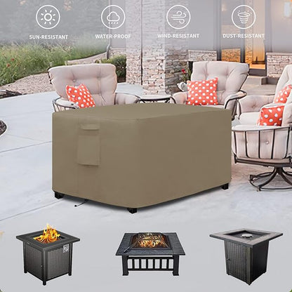 Easy-Going Outdoor Fire Pit Cover Rectangle 42L x24W x24 H, Durable Outdoor Gas Firepit Cover, Waterproof and Weatherproof Cover for Fire Pit, Camel