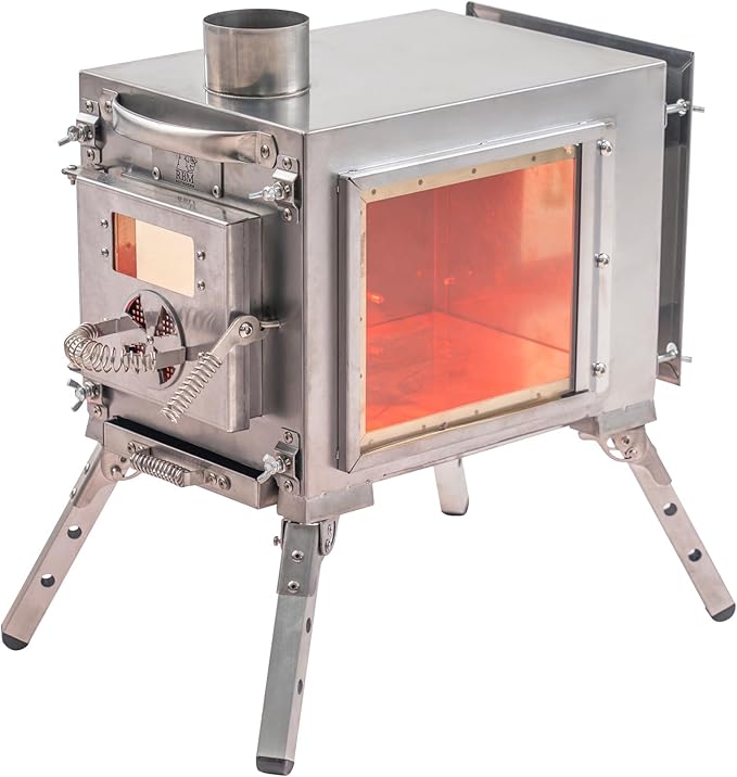 Rbm Outdoors Camping Stoves for Tents, Shelters, Yurts. Portable Wood Burning Folding Stove for Camp, Cooking Outdoor. Compact Folding Pipes Chimney (Caminus S)