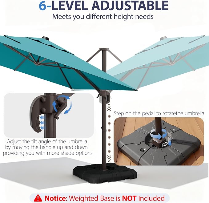 9' X 12' Cantilever Patio Umbrella Rectangle Outdoor Umbrella, 6-Level Tilt & - Image 6