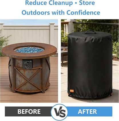 Fire Pit Cover for Bali Outdoors 30 x 25 Inch Propane Fire Pit,Outdoor Heavy Duty 600D 100% Waterproof Fire Pit Cover Round,Weatherproof Firepit Covers Round 30" Dia x 25" H,Black