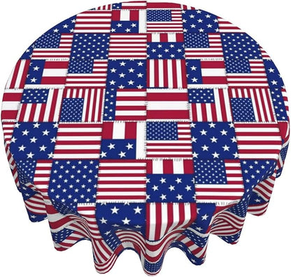American Flag Joint Round Tablecloth - American Flag Tablecloth 60 Inch Waterproof Rustic Table Fabric Farmhouse Stripe Decorative for Picnic Party Holiday Home Indoor Outdoor