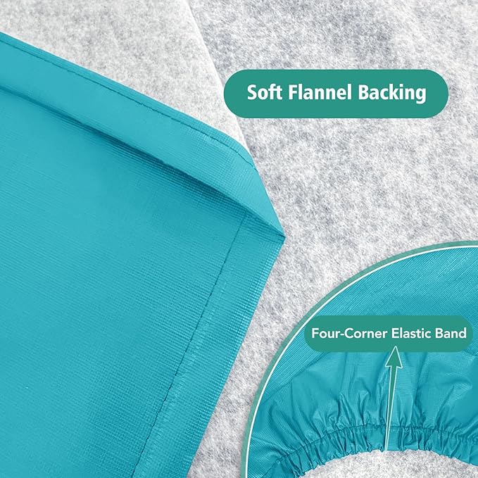 LUSHVIDA 2 Packs Vinyl Card Tablecloth with Flannel Backing 36x36 inch - Waterproof Plastic Picnic Table Cover for Square Folding Table Cloth with Elastic Corners, Teal