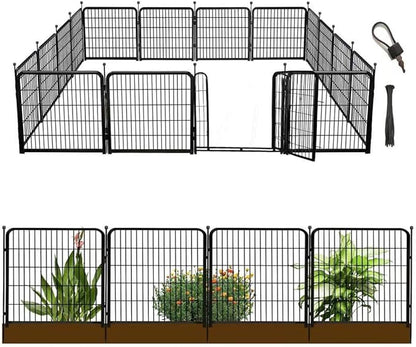 24 in(H) Decorative Garden Fence with Gate,16 Panels Total 31.4 Ft(L) Heavy Duty Iron Animal Barrier Fence for Yard,Suitable for Indoor Pet Or Outdoor Dog Fencing, Garden Border Fence