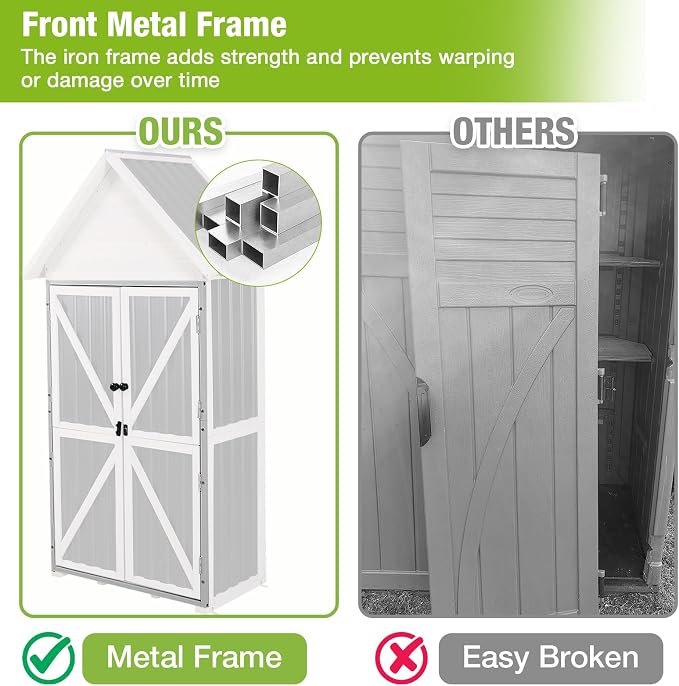 GUTINNEEN Outdoor Storage Cabinet, Wood & Metal Frame Garden Storage Shed - Image 4