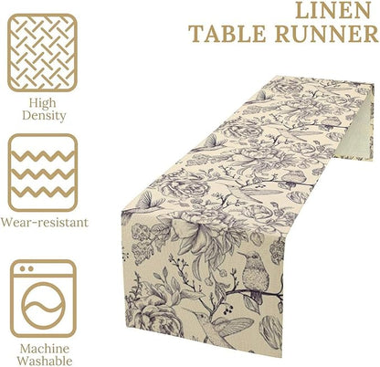Retro Floral Bird Table Runner,Vintage Boho Rose Flower Birds Table Runner for Kitchen Dining Table Holiday Farmhouse Home Party Decor 13x70in