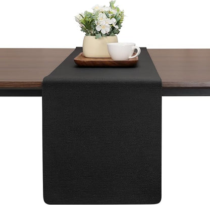 Table Runners 72 Inches Long, Dual-Sided Faux Leather Farmhouse Table Runner Waterproof Heatproof Non-Slip for Living Room Party Home Decor Holiday Decorations(Black, 12 x 72 Inch)
