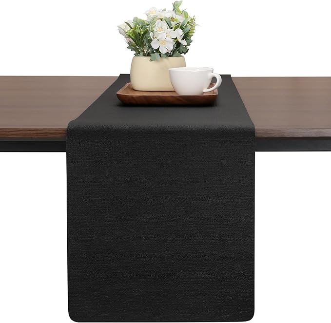 Table Runners 94 Inches Long, Dual-Sided Faux Leather Farmhouse Table Runner Waterproof Heatproof Non-Slip for Living Room Party Home Decor Holiday Decorations(Black, 15 x94 Inch)