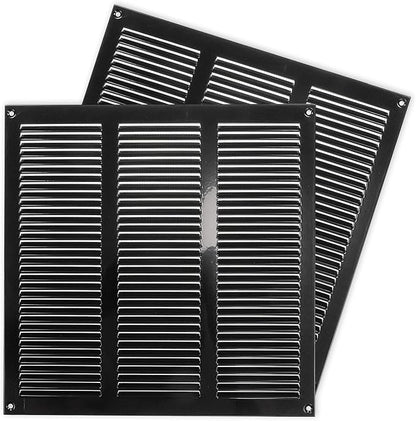 Repa Market 2-Pack 12x12 Inch Air Vent Cover/Black Galvanized Steel Louvered Grill Cover with Mesh Screen/Wall or Ceiling Vent/Durable Flush Mount HVAC Register for Indoor and Outdoor Ventilation